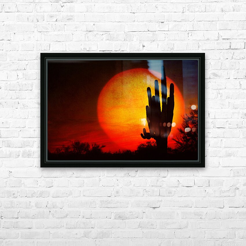 Big Sun Saguaro Sunset HD Sublimation Metal print with Decorating Float Frame (BOX)