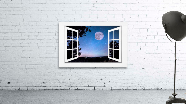 Starry Full Moon White Open Window View