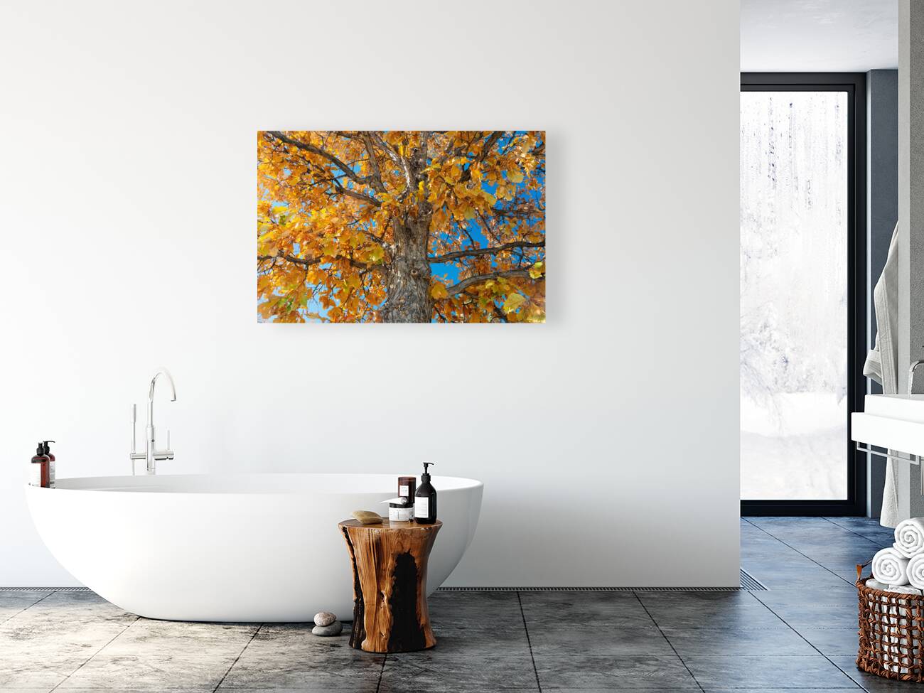 Golden Autumn Glow Under a Blue Sky Reproduction