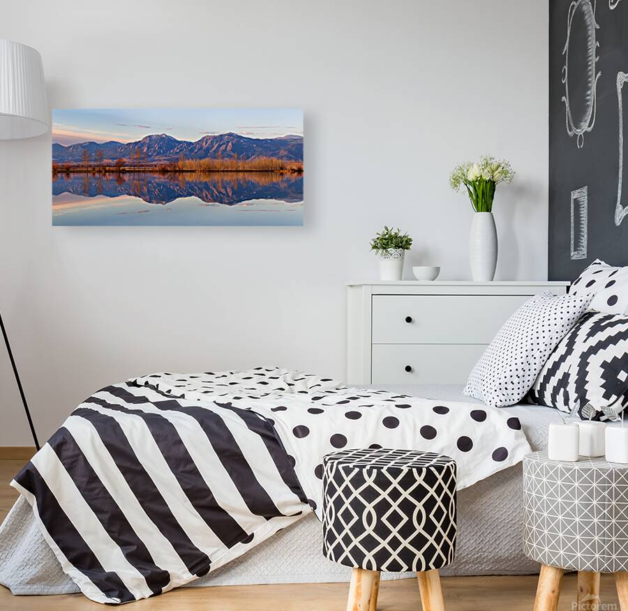 Flatirons Sunrise Reflections Panorama Boulder Colorado Reproduction