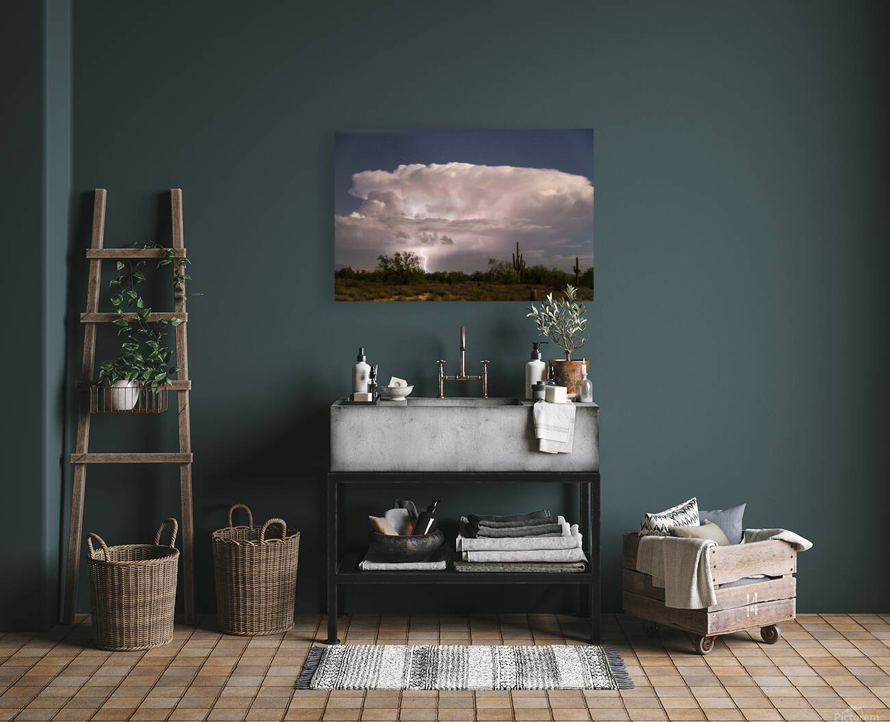 Arizona Monsoon Thunderstorm Illuminates the Desert Reproduction