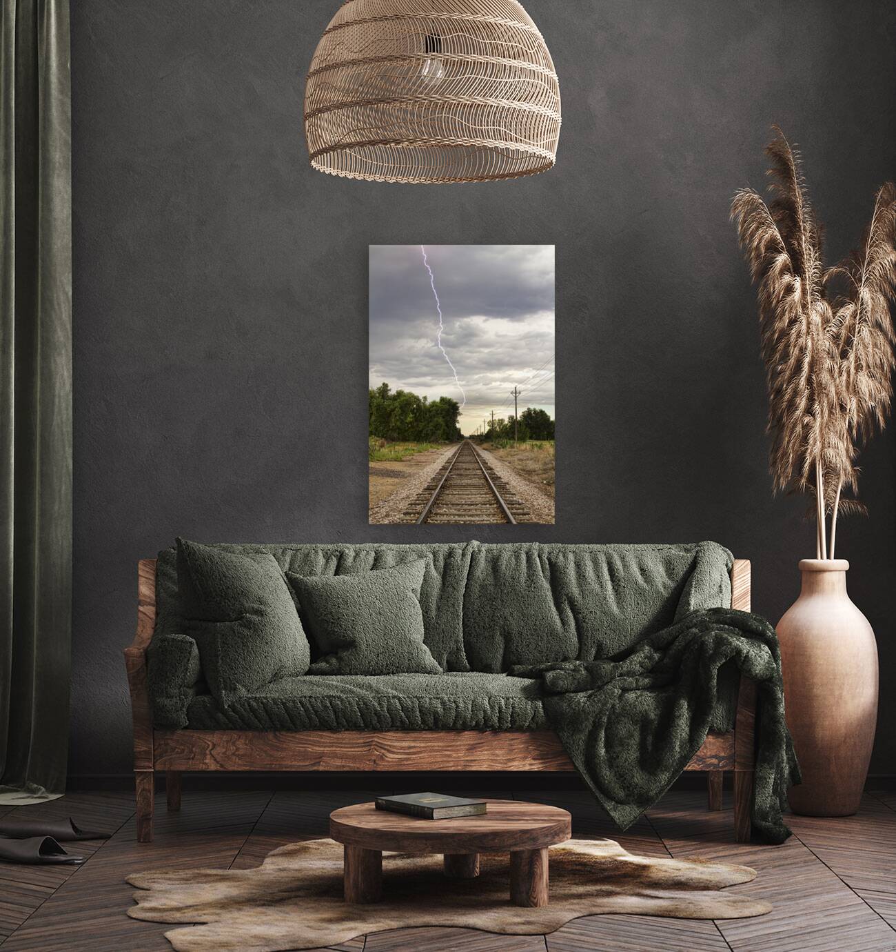 Lightning Striking By The Train Tracks Reproduction