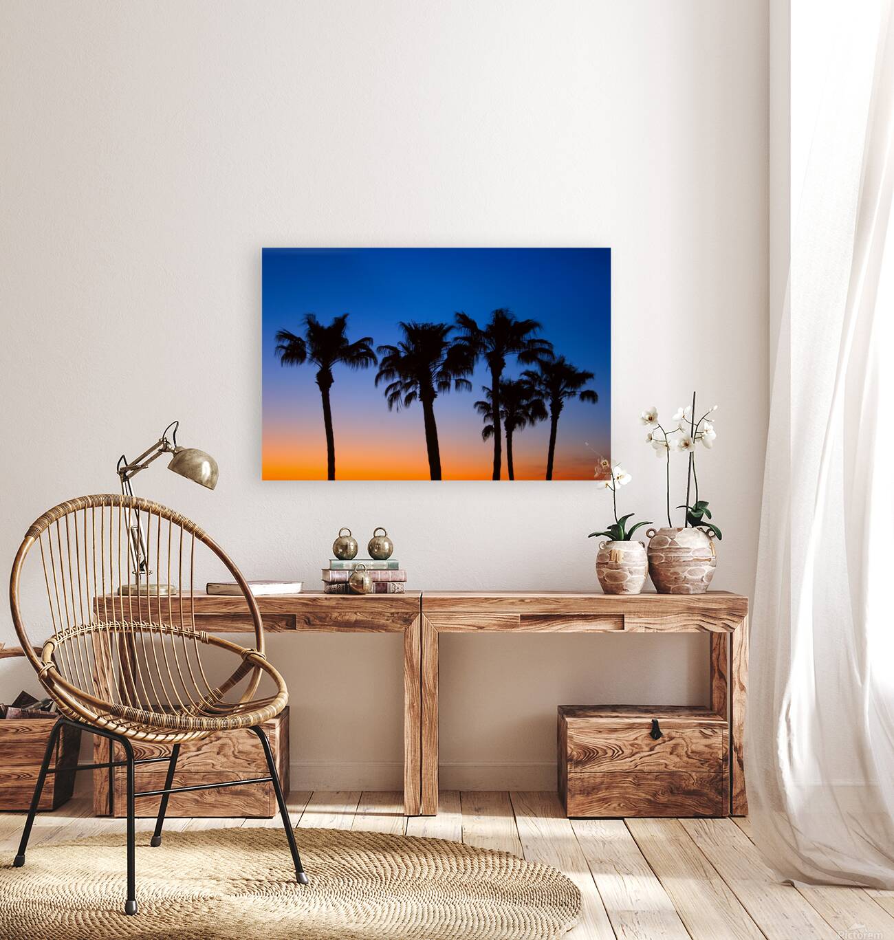 Palm Shadows Dancing in the Colors of Dusk Reproduction