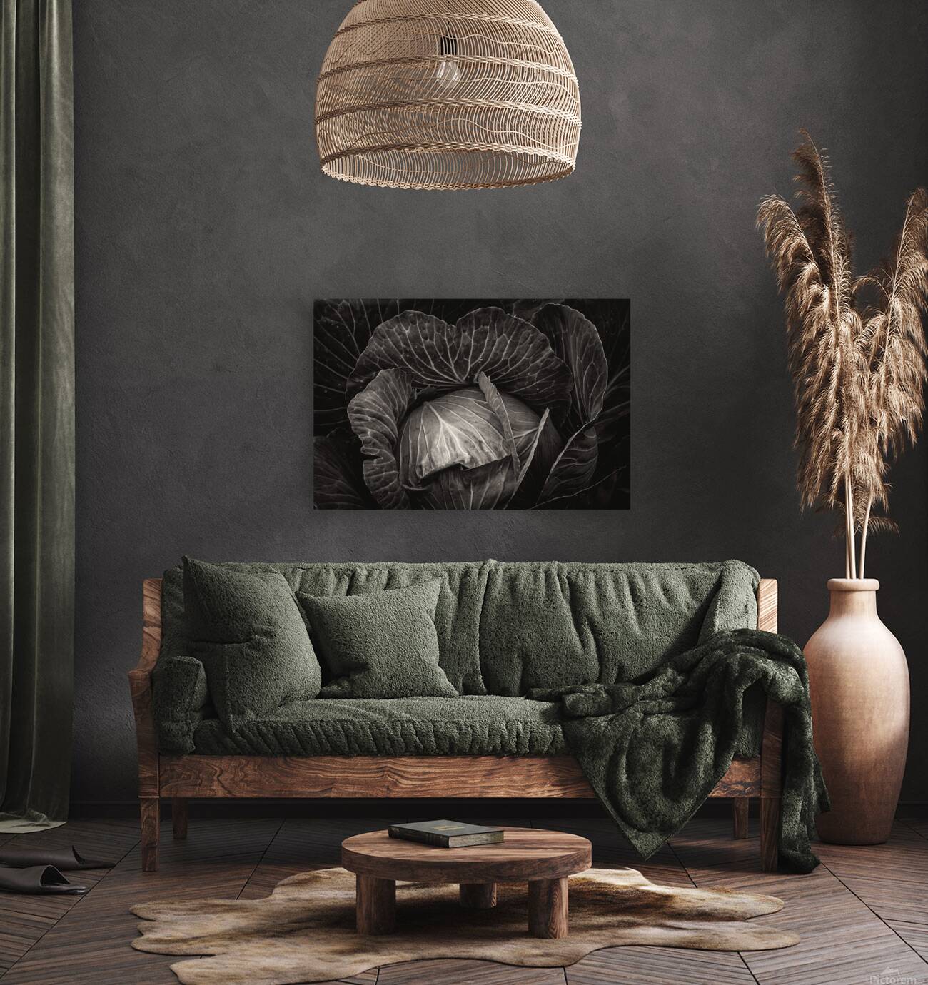 Whispers of the Garden A Monochromatic Cabbage Study Reproduction