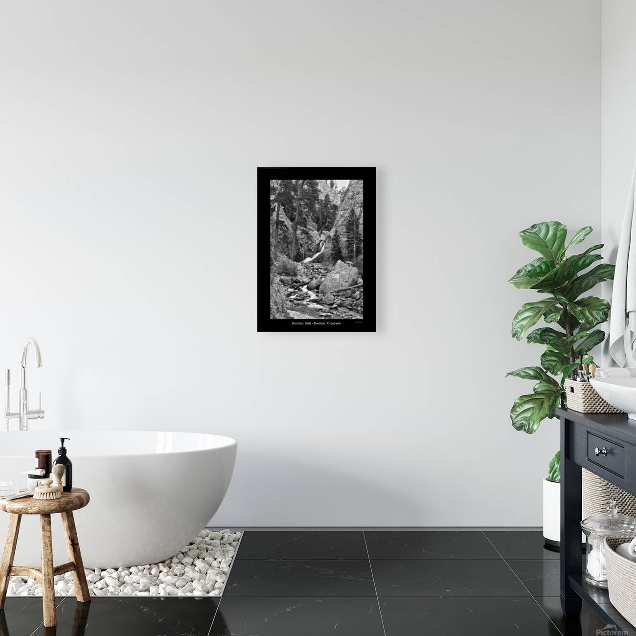 Boulder Falls Timeless Cascade in Monochrome Reproduction