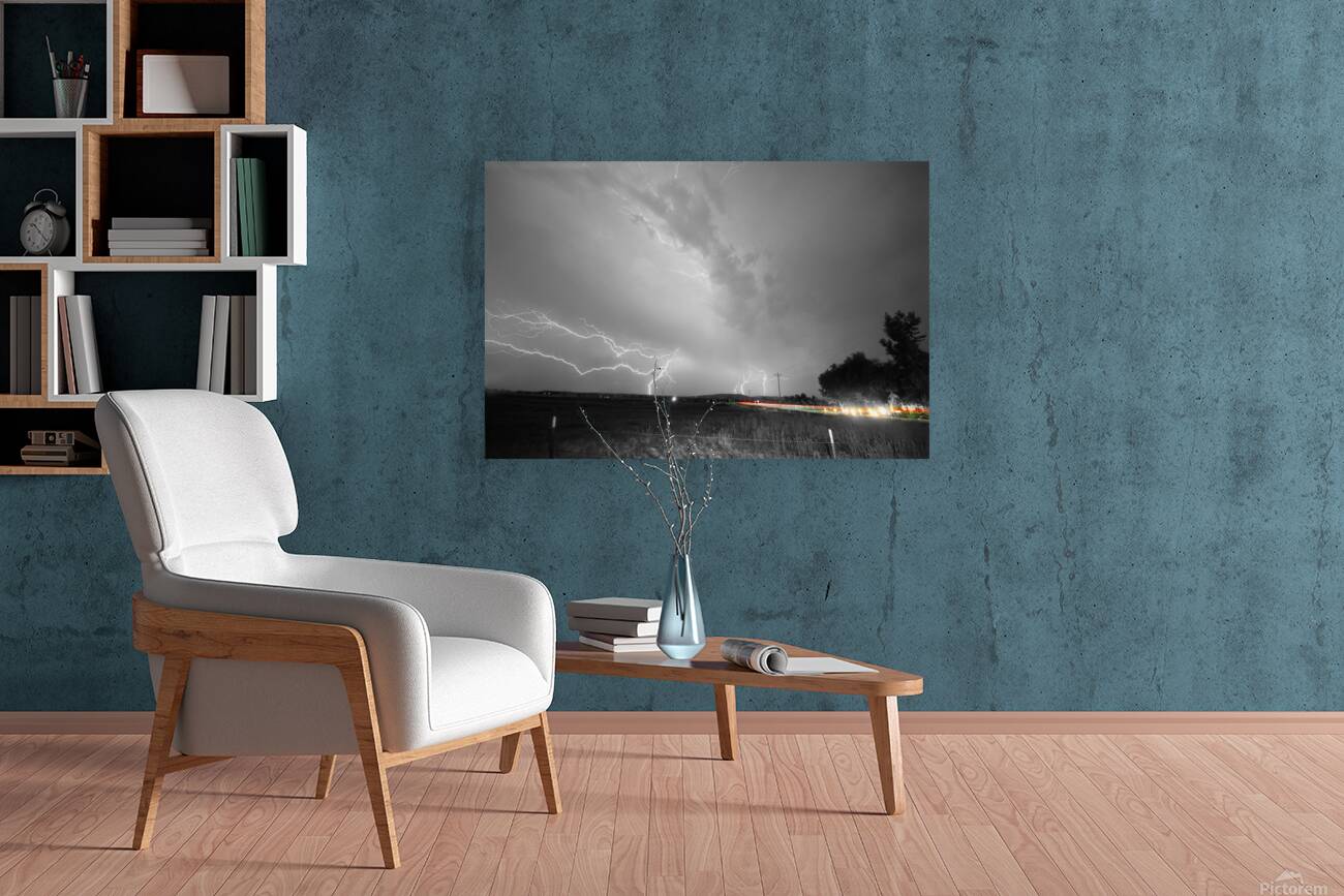 Black and White Lightning Thunderstorm with Color Light Trail Reproduction