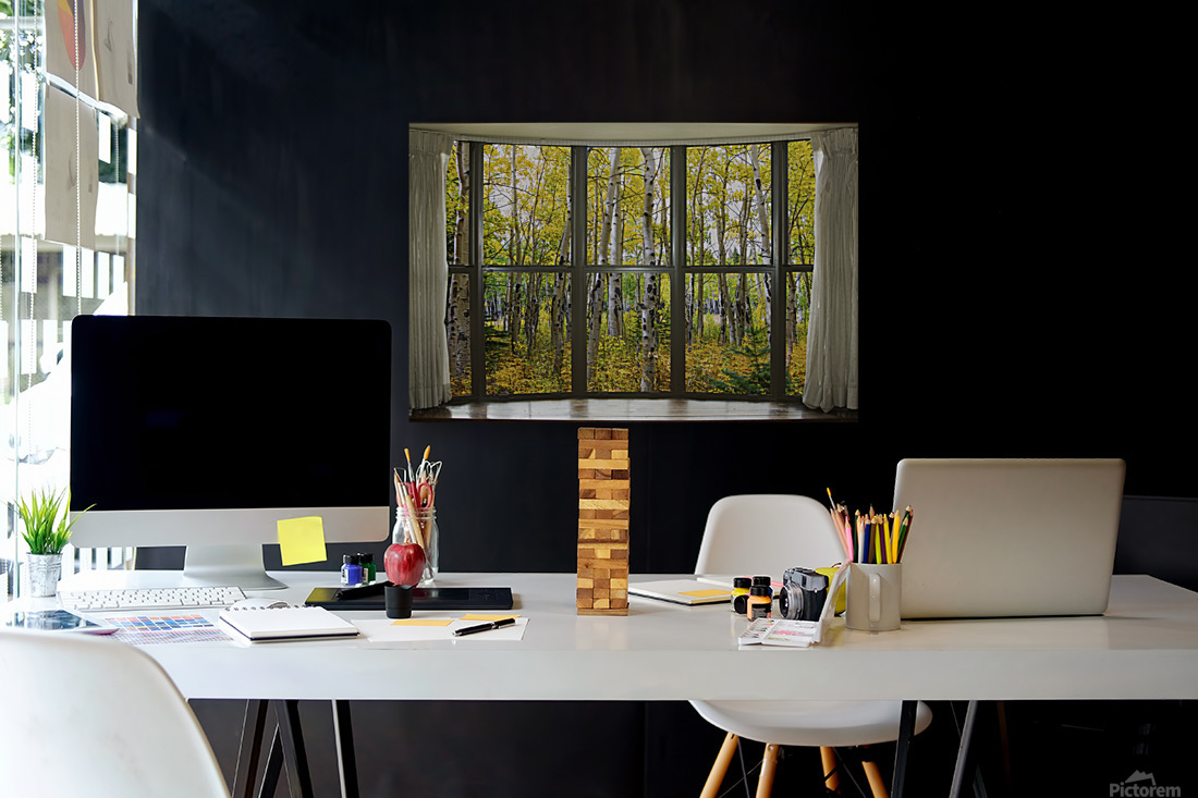 Autumn Forest Bay Window View with Floating Frame