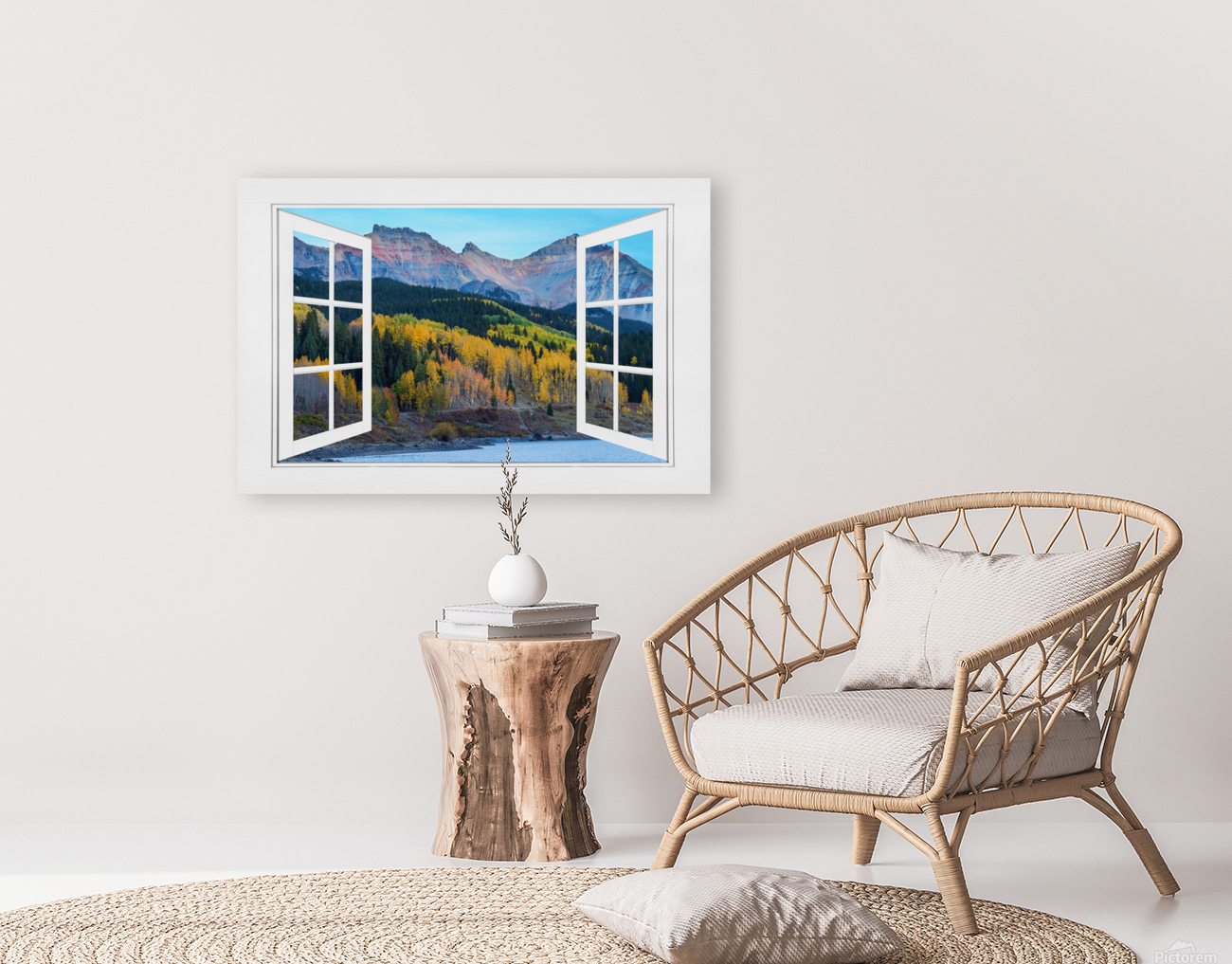 Trout Lake Autumn Rocky Mountain Open White Window with Floating Frame
