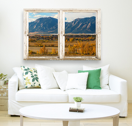 Boulder Colorado Flatirons Autumn  Rustic Window with Floating Frame