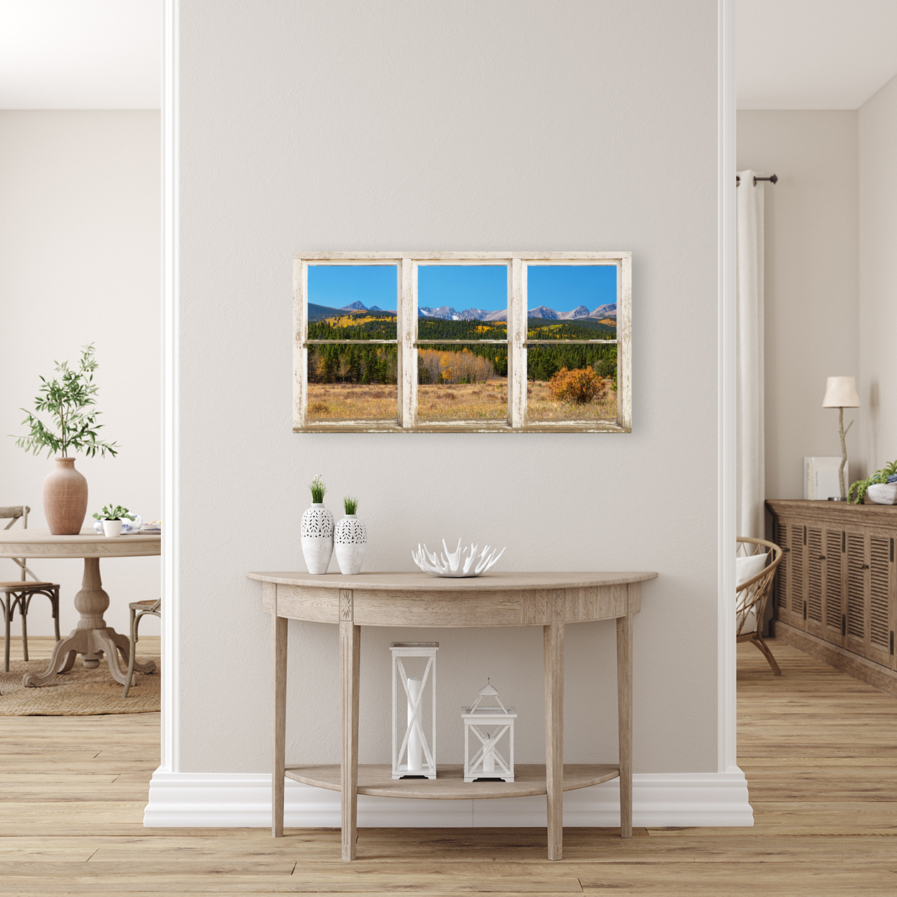 High Elevation Rocky Mountain Peaks Barn Window with Floating Frame