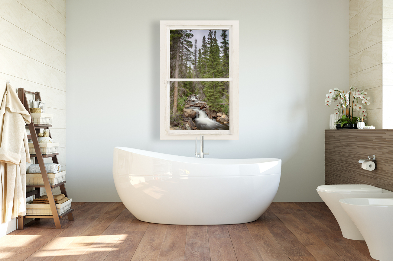 Colorado Rocky Mountain Stream White Rustic Window View with Floating Frame