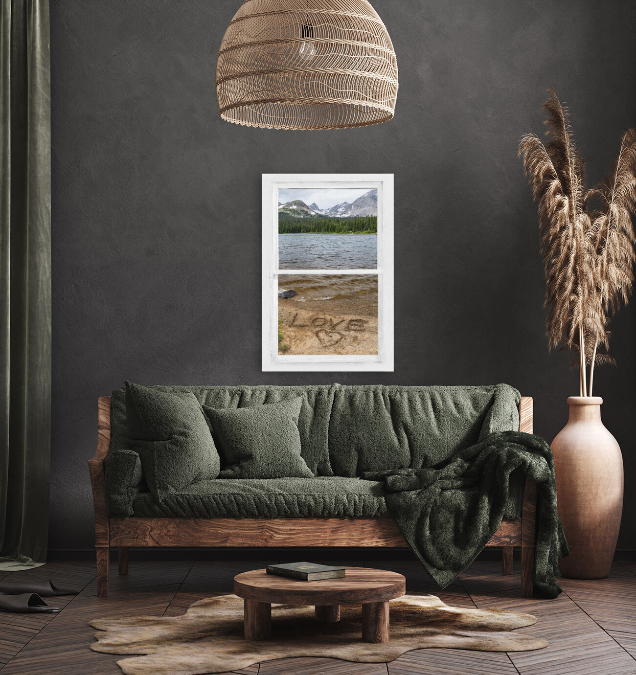 Mountain Lake White Rustic Window Of Love with Floating Frame