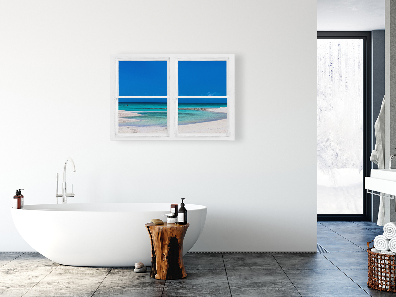 Tropical Blue Ocean Window View with Floating Frame