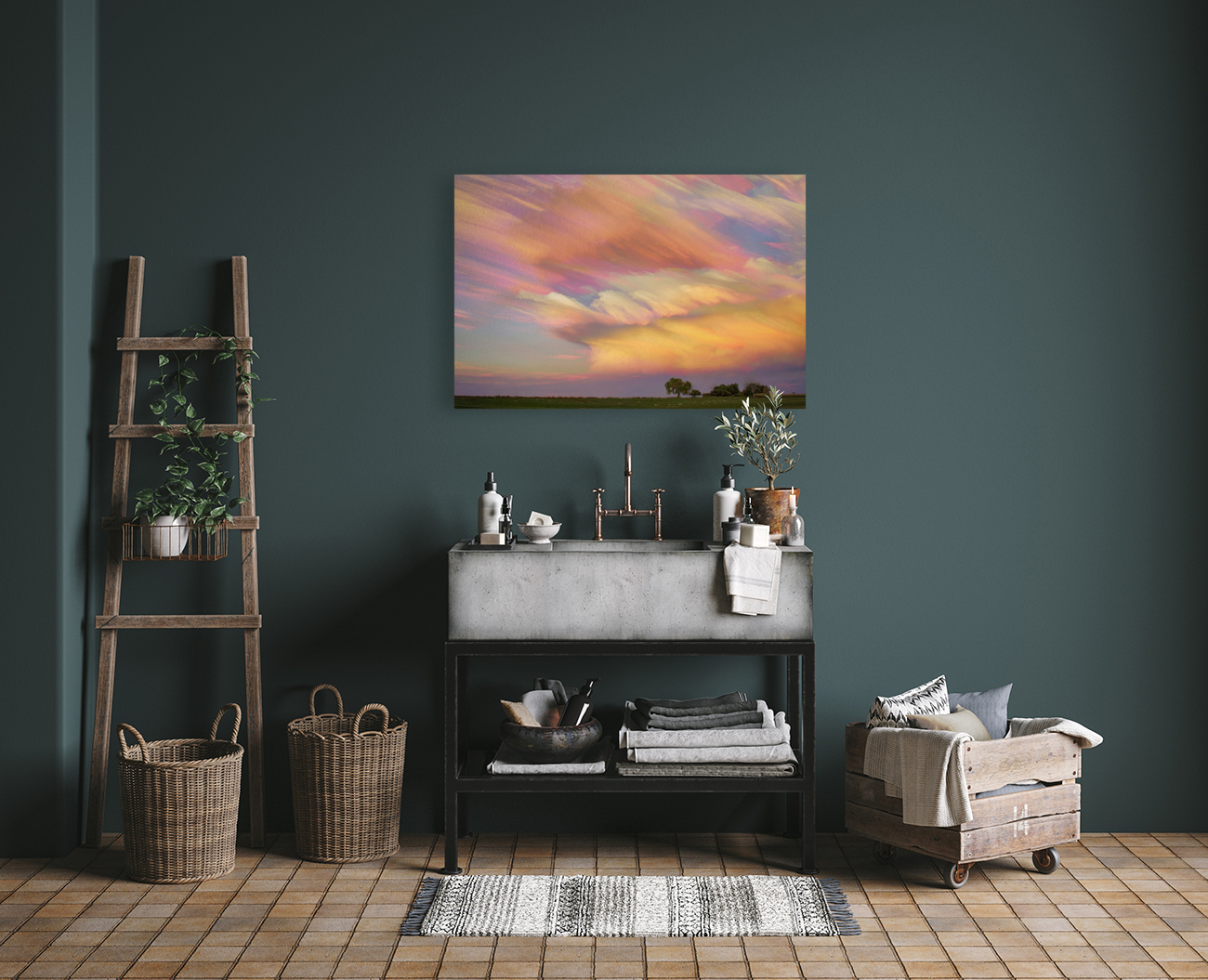 Pastel Painted Big Country Sky with Floating Frame