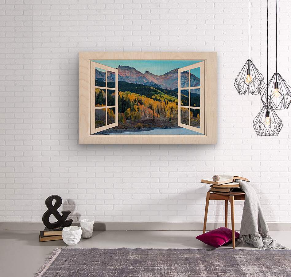Trout Lake Autumn Rocky Mountain Open White Window  Wood print