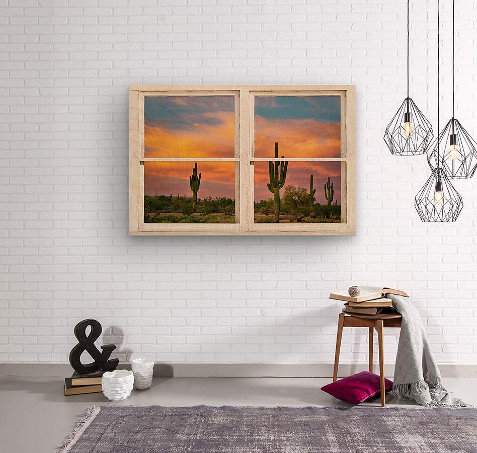 Colorful Southwest Desert Rustic Window View  Wood print