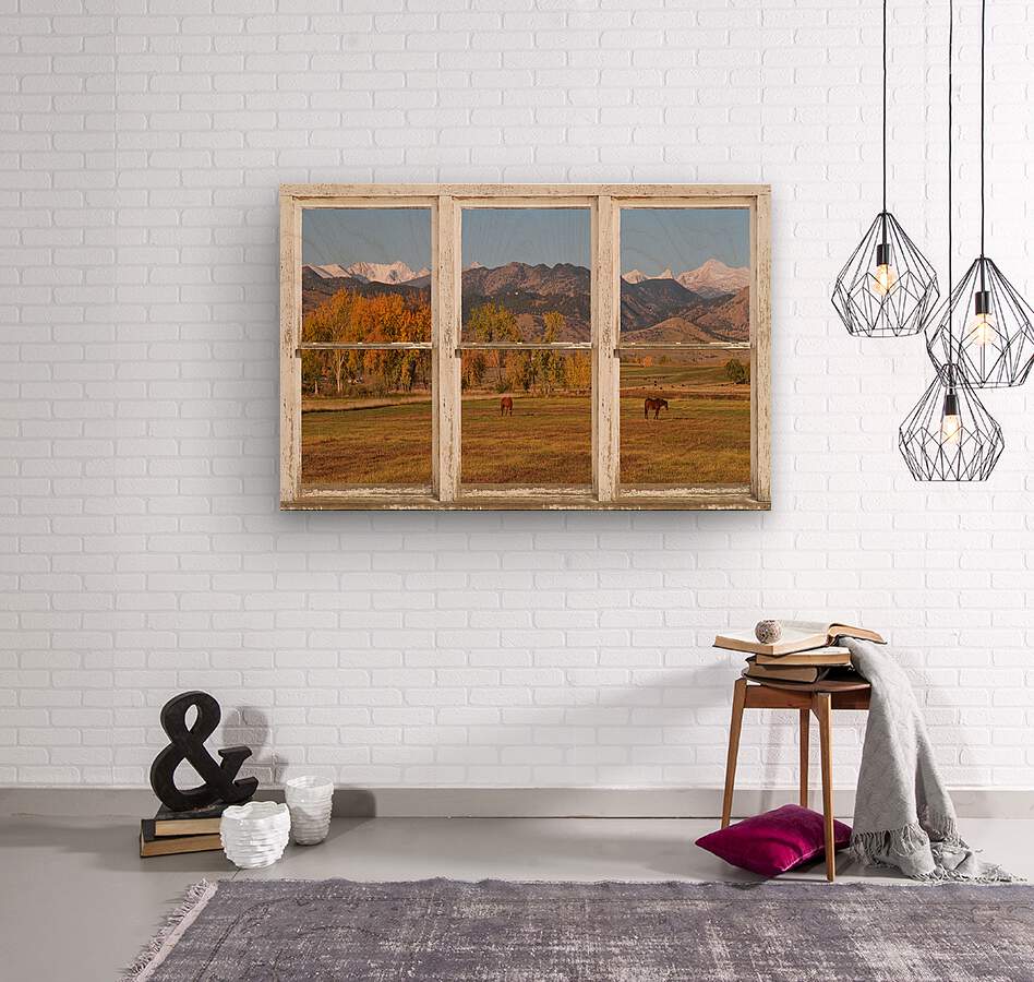 Horses Autumn White Barn Picture Window View  Wood print