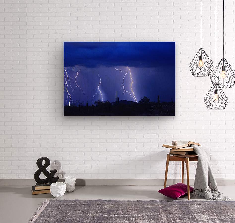 Lightning Storm in the Desert  Wood print