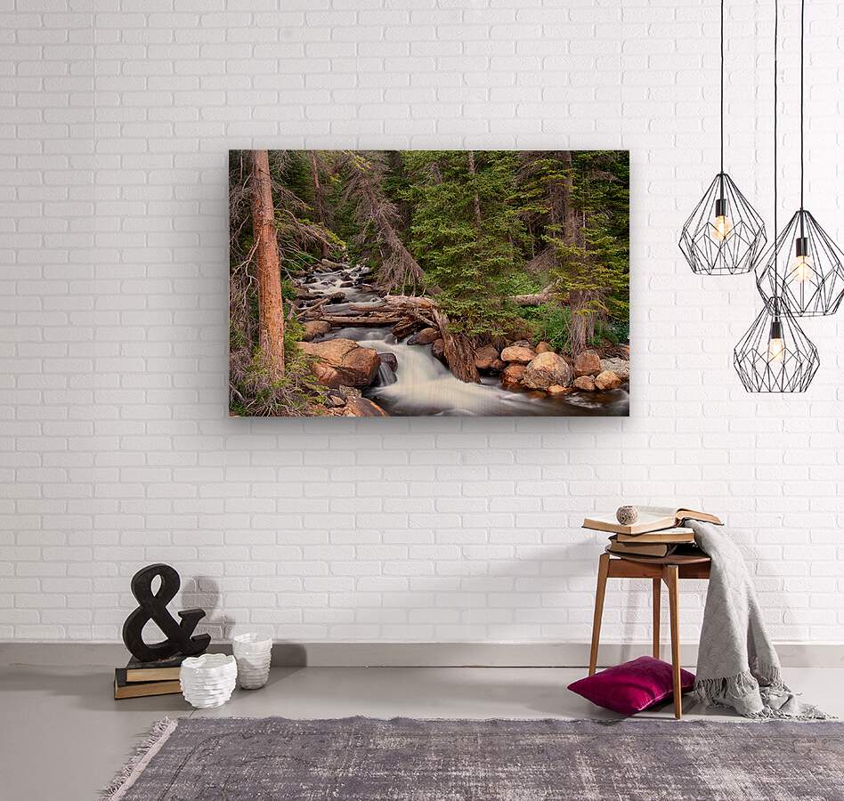 Rocky Mountains Stream Scenic Landscape  Wood print