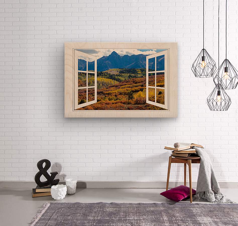 Colorful Rocky Mountains Open Window View  Wood print