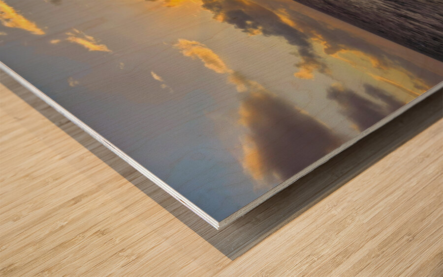 Ocean Sunset  Golden Skies and Turquoise Waves in Perfect Harmony Wood print