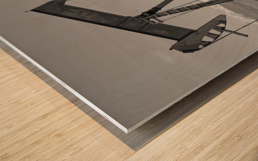 Colorado Rocky Mountain Oil Wells BW Wood print