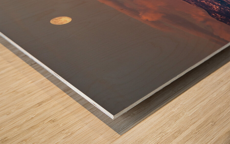 Panorama Scenic Landscape Rocky Mountain Moon Set View  Wood print