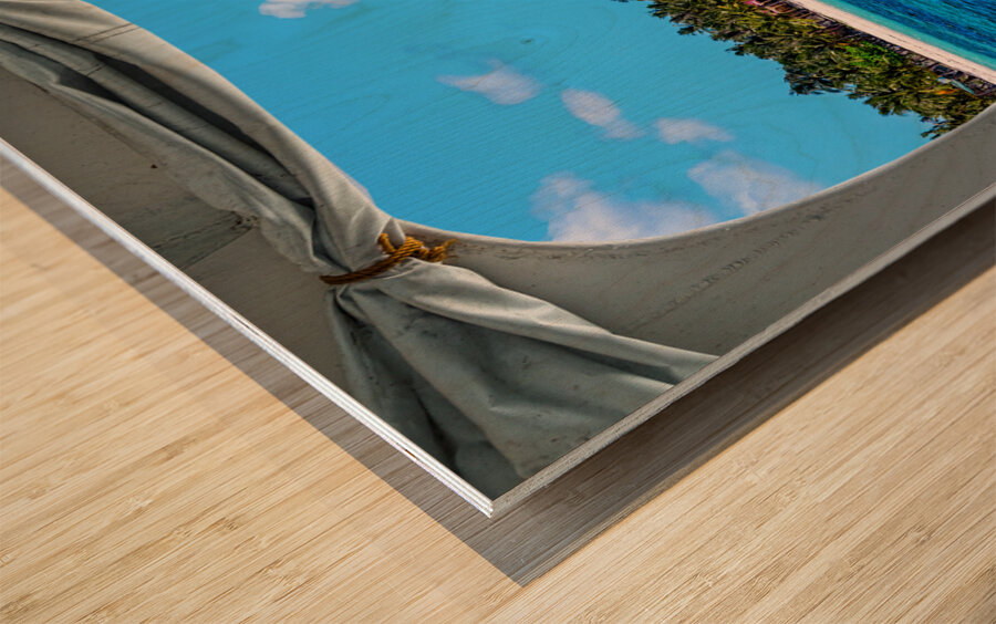 Tropical Island Boat Window View  Wood print