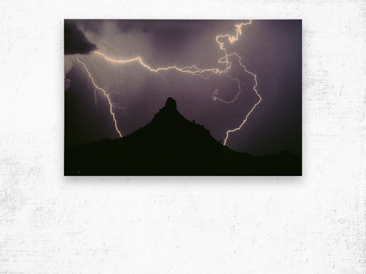 Pinnacle Peak Lightning Bolt Surrounded Wood print