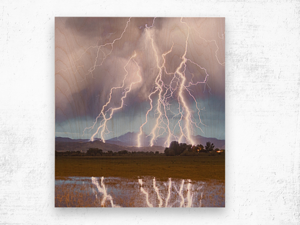 Lightning Striking Longs Peak Foothills 4AC Wood print