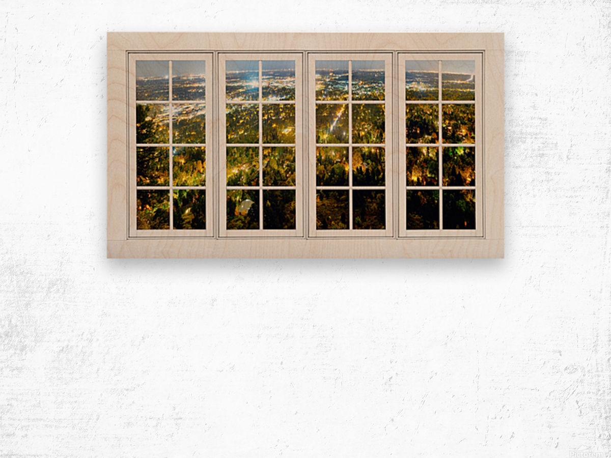 City Lights White Window Frame View Wood print