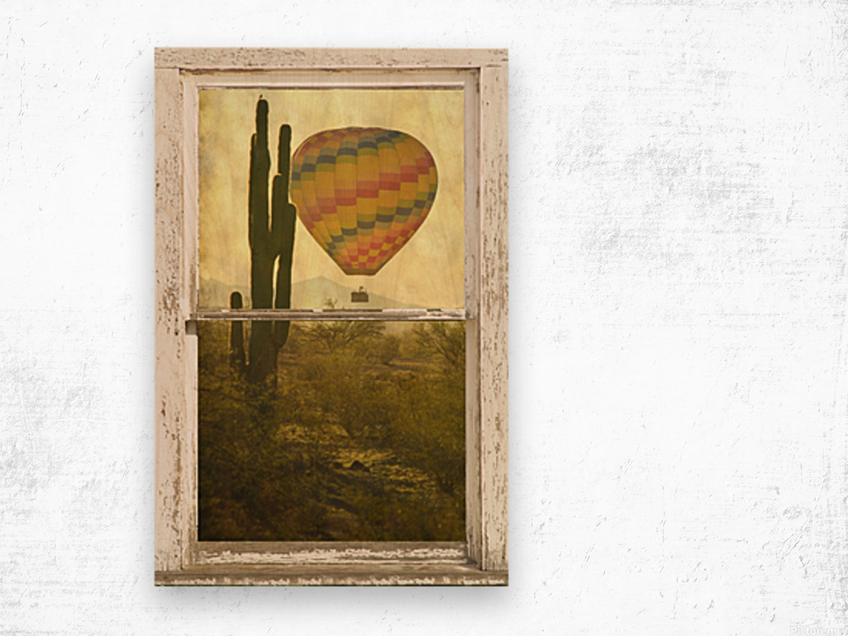 Arizona Hot Air Balloon White Window Peal View Wood print