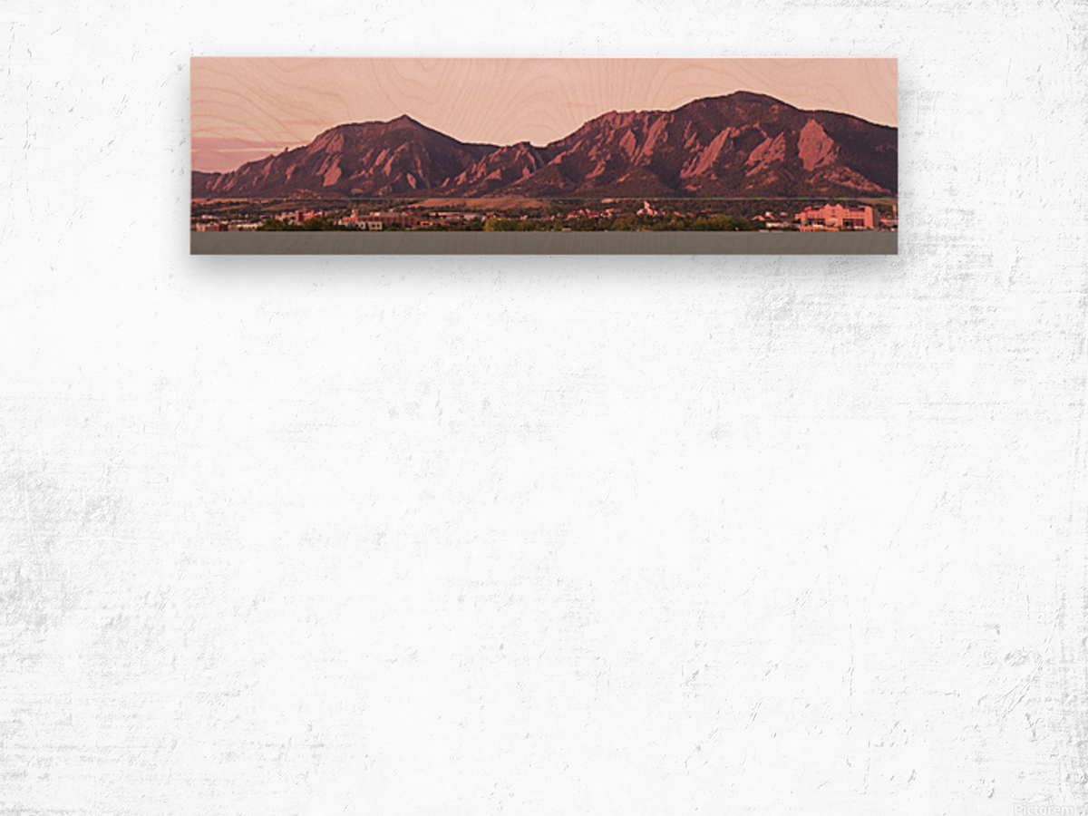 Flatiron First Light Panorama Boulder CO Wood print