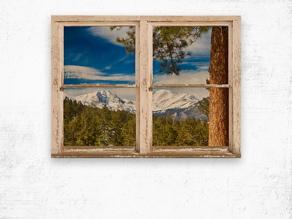 Colorado Rocky Mountain Rustic Window View Wood print
