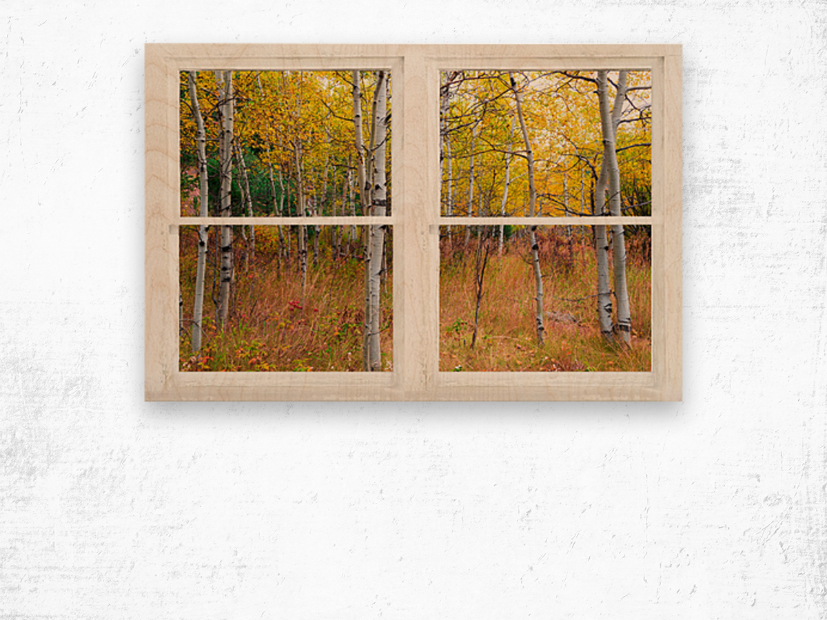 Happy Forest  Autumn Season Rustic Window View Impression sur bois