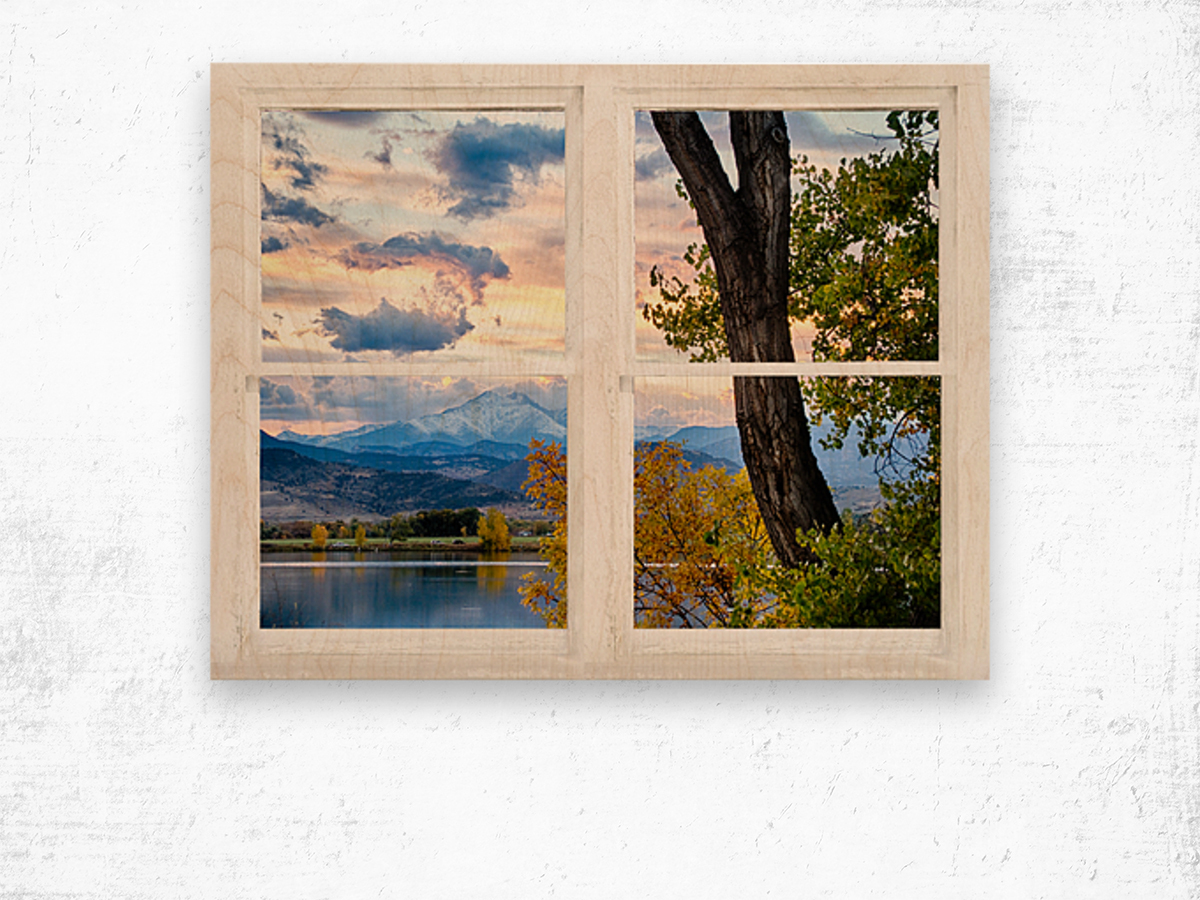 Colorado Rocky Mountain Lake Autumn White Window Wood print
