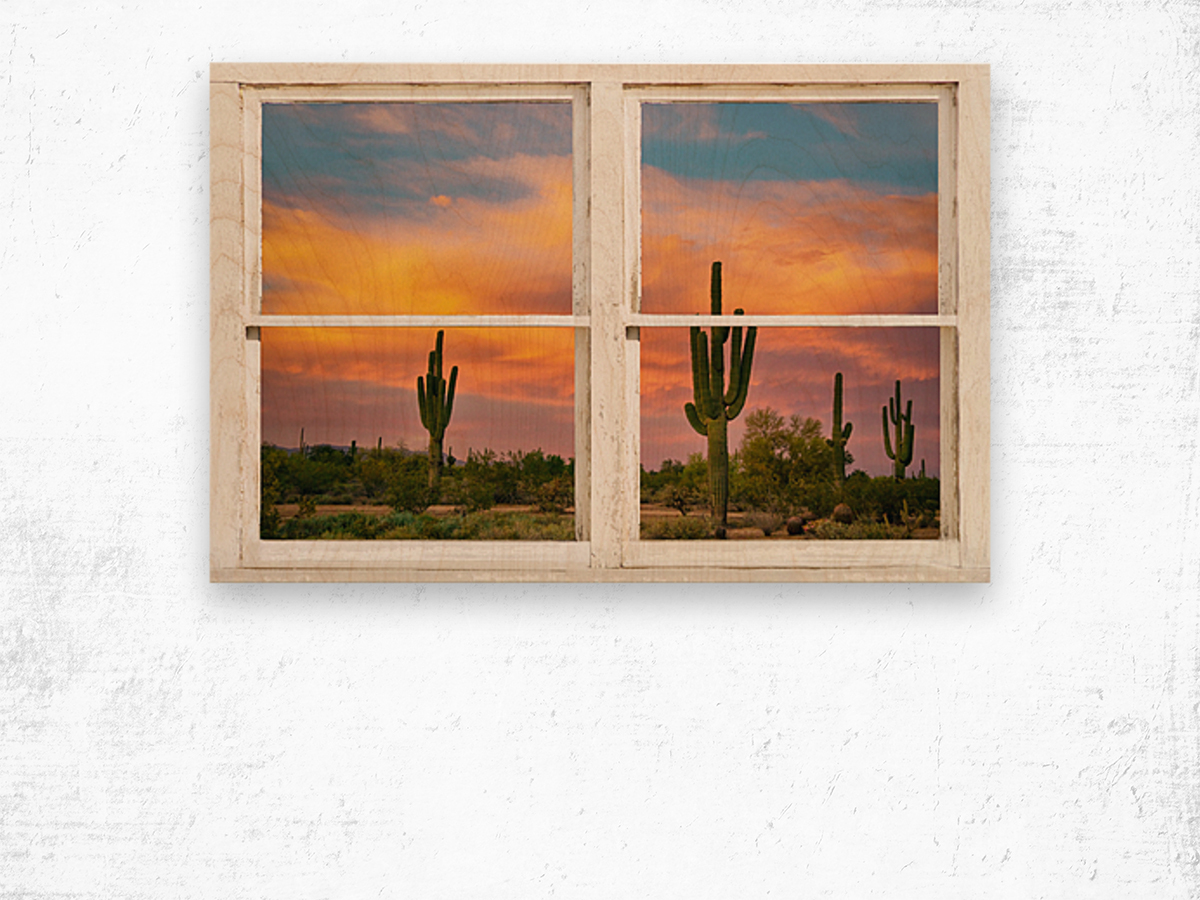Colorful Southwest Desert Rustic Window View Wood print
