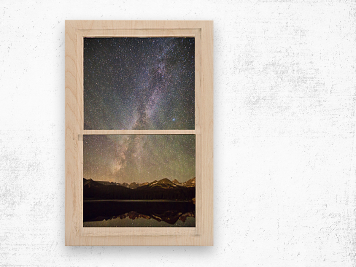 Milky Way Mountains White Rustic Distressed Window Wood print