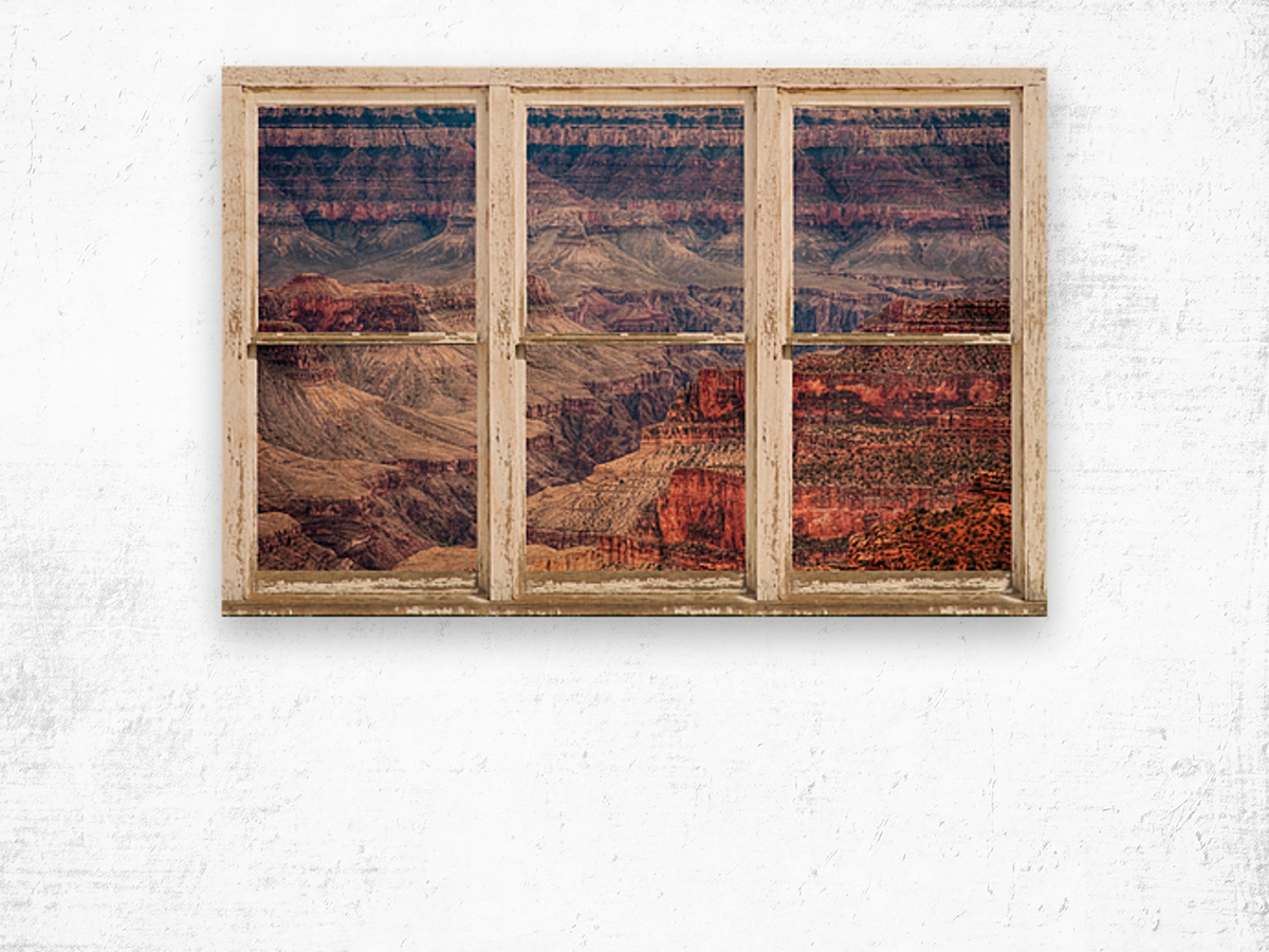 Rustic Window View Grand Canyon Impression sur bois