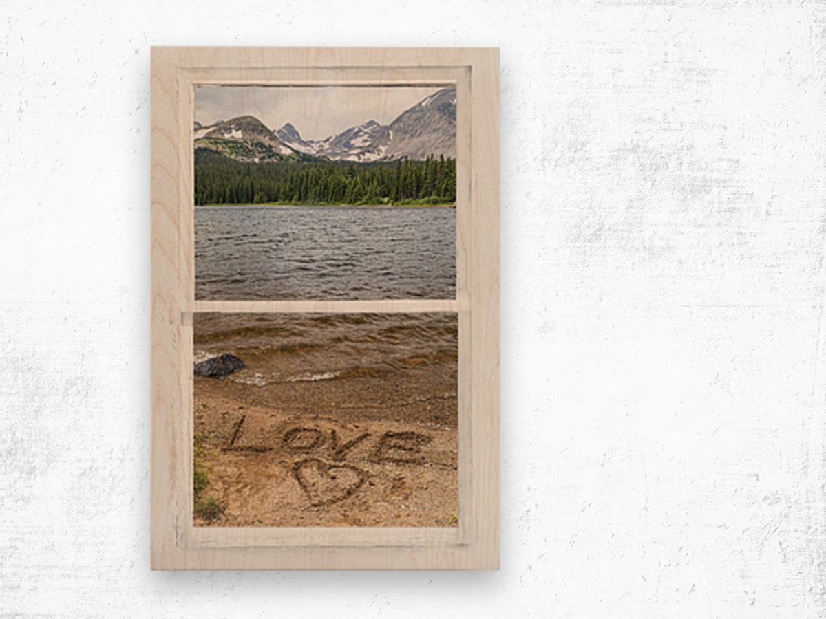 Mountain Lake White Rustic Window Of Love Wood print