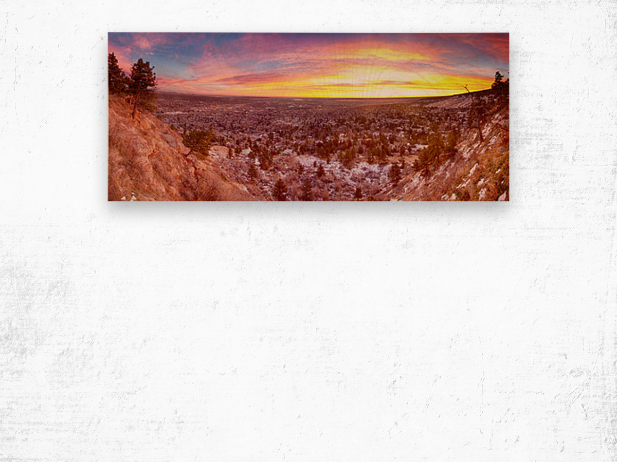 Boulder Colorado Colorful Sunrise Wide Pano Wood print