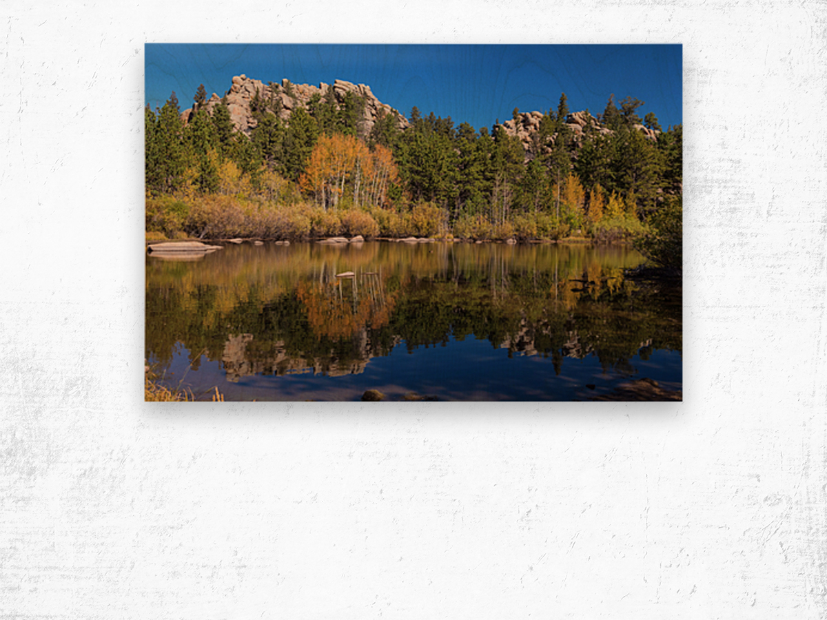 Cool Calm Rocky Mountains Autumn Reflections Wood print