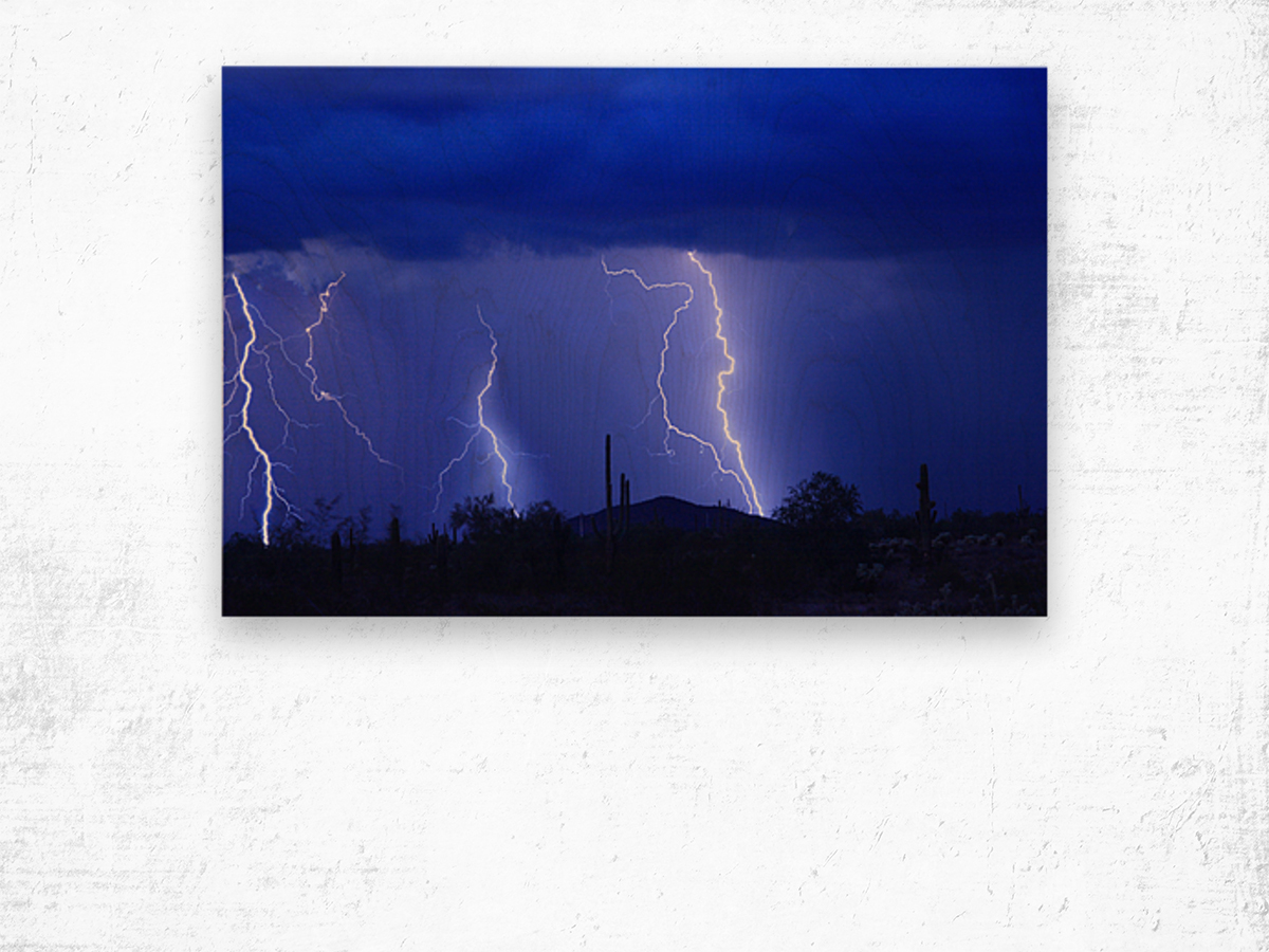 Lightning Storm in the Desert Wood print