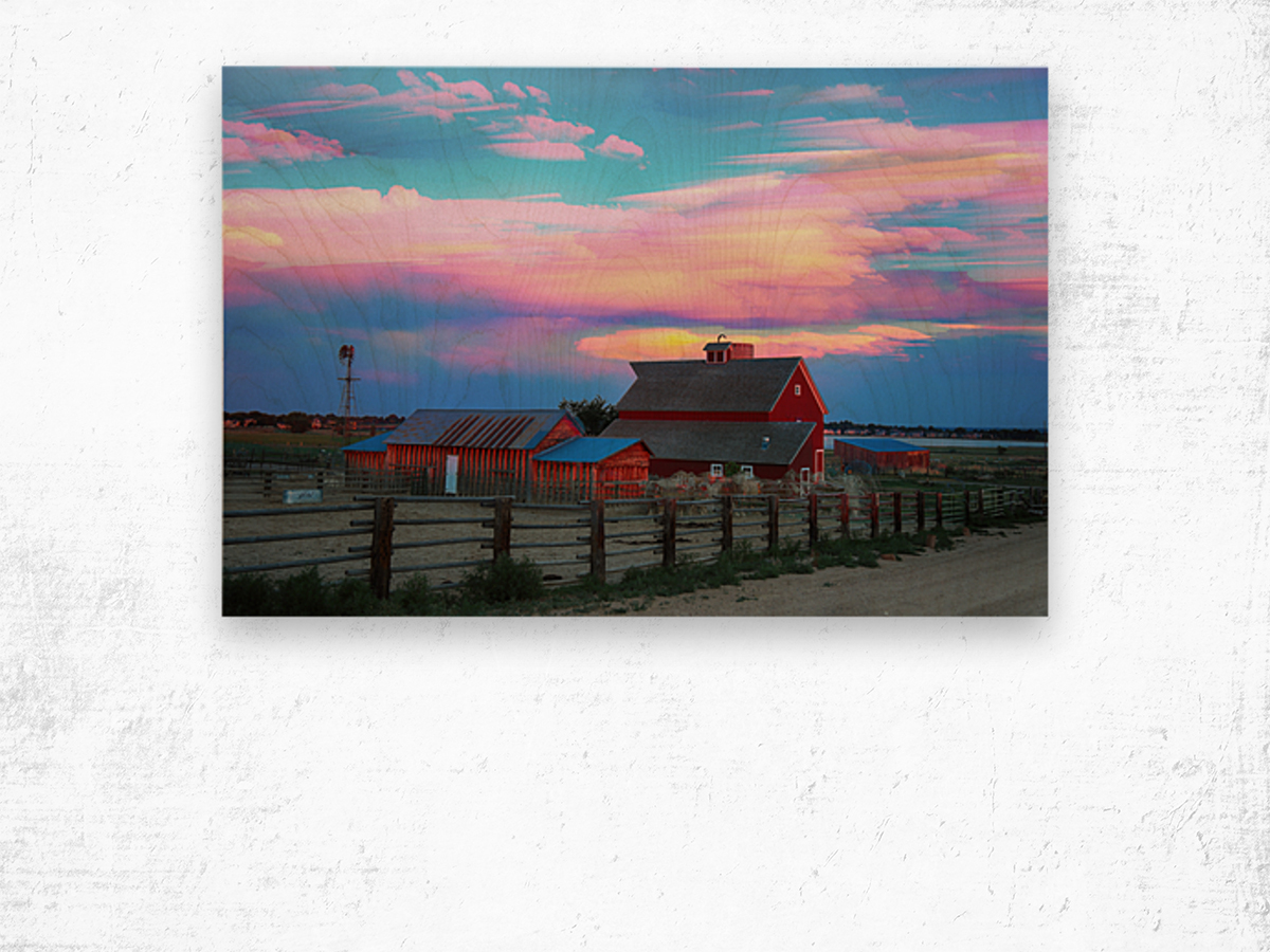 Ghost Horses Pastel Sky Timed Stack Wood print