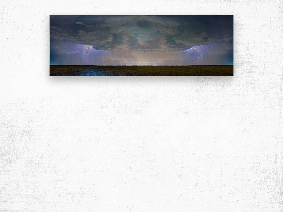 Country Wheat Field Storm Panorama Wood print