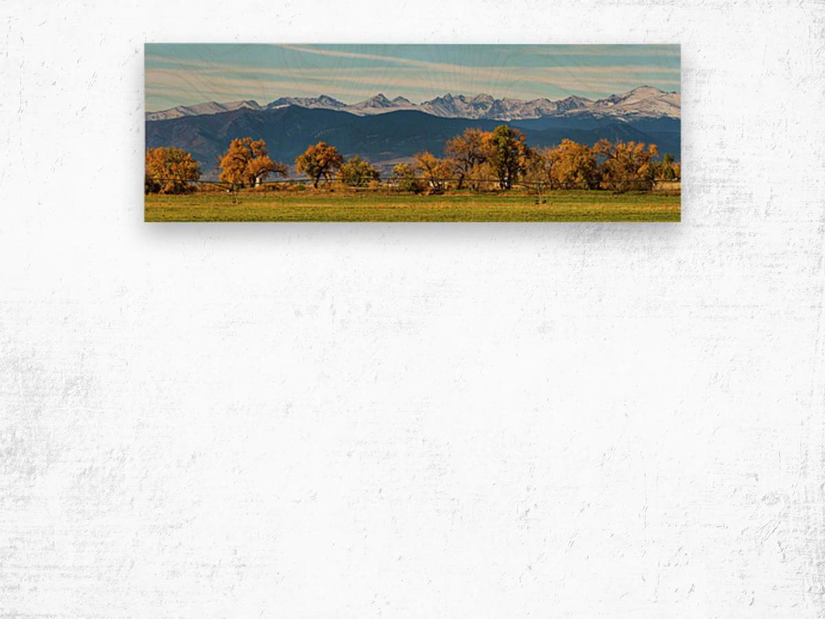 Rocky Mountain Autumn Farming Panorama Impression sur bois